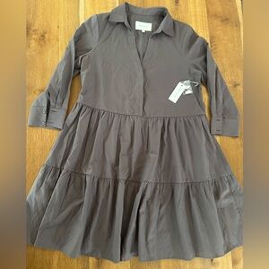Brochu Walker NEW w Tags Havana Dress Brown Tiered Midi Size M 3/4 sleeve casual